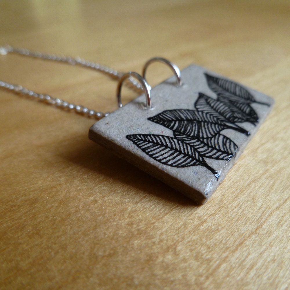 Foliage Pendant Necklace - Eco Friendly Upcycled Bookboard - OOAK