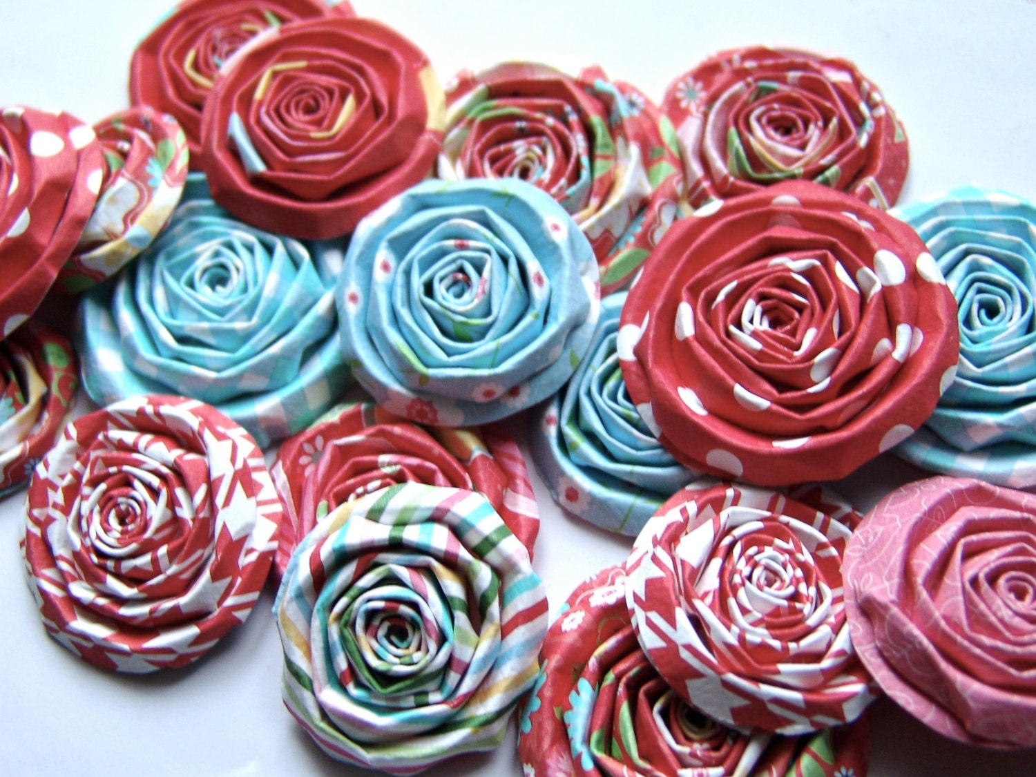 Sweet Summer Berry paper flowers SET of 25 handmade blooms red and blue