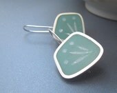 Graphico - Aqua Blue Resin Earrings - Square Silver Earrings - Flower Motif - Handmade in Bath