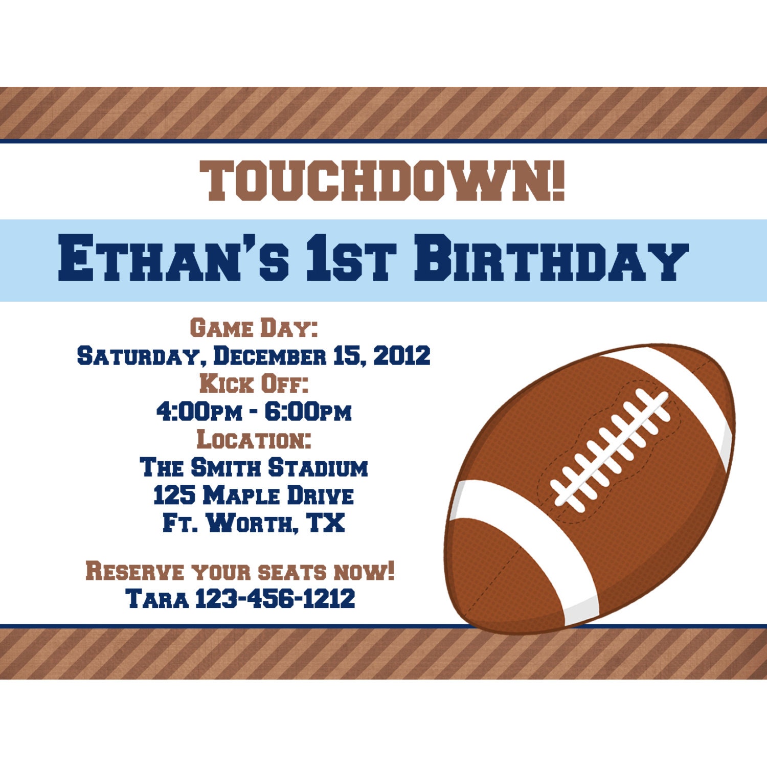 20 Personalized Birthday Invitations   -  Football