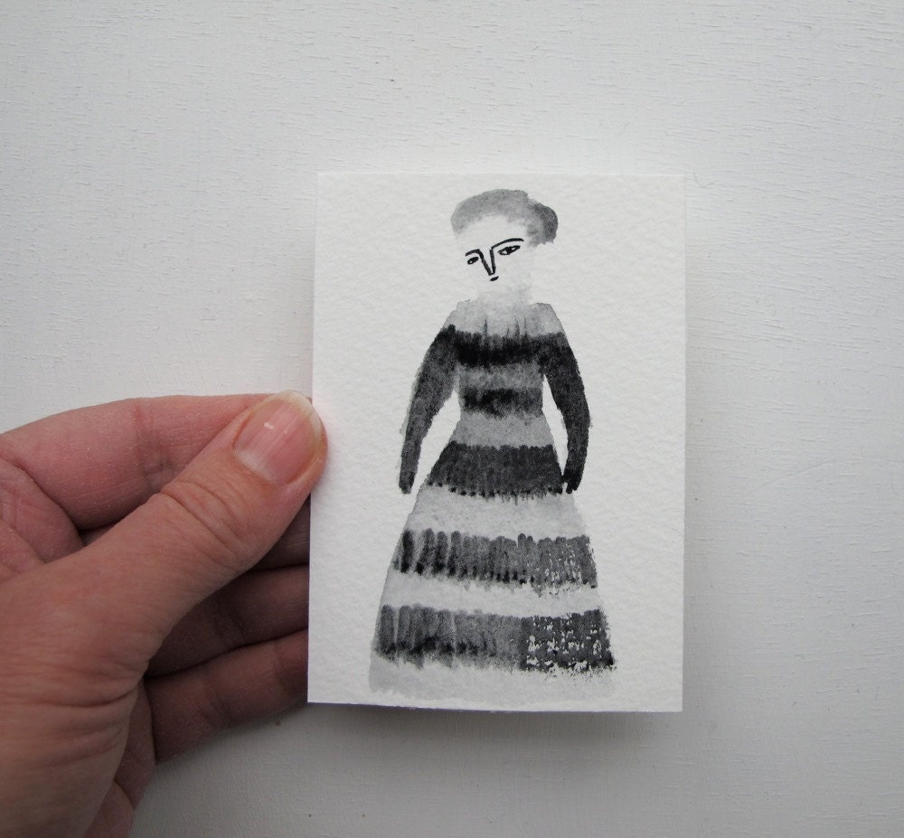 RESERVED for M - tiny portrait no. 16 - gouache portrait folk art