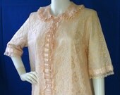 50s Petal Pink Lacy Odette Barsa Peignoir - Vintage Lingerie