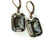Swarovski Crystal Bridal Earrings -- Black Diamond in Dark Brass