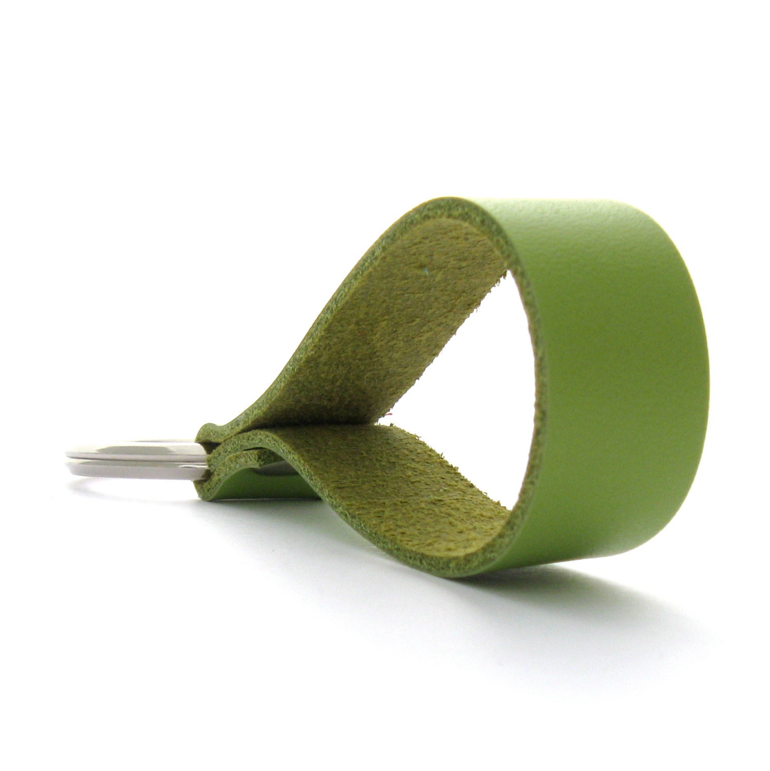 Bright Spring Kiwi Green Leather Keychain, A Handmade Leather Key Ring and Spring Accessory