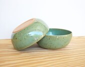Spring Green Stoneware Pottery Bowls - Set of 2