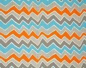 Bridesmaid Clutch/SALE and FREE SHIPPING/Fold Over Envelope Clutch/Premier Prints -See Saw in Dossett Mandarin(Orange,Grey,Turquoise,Natural