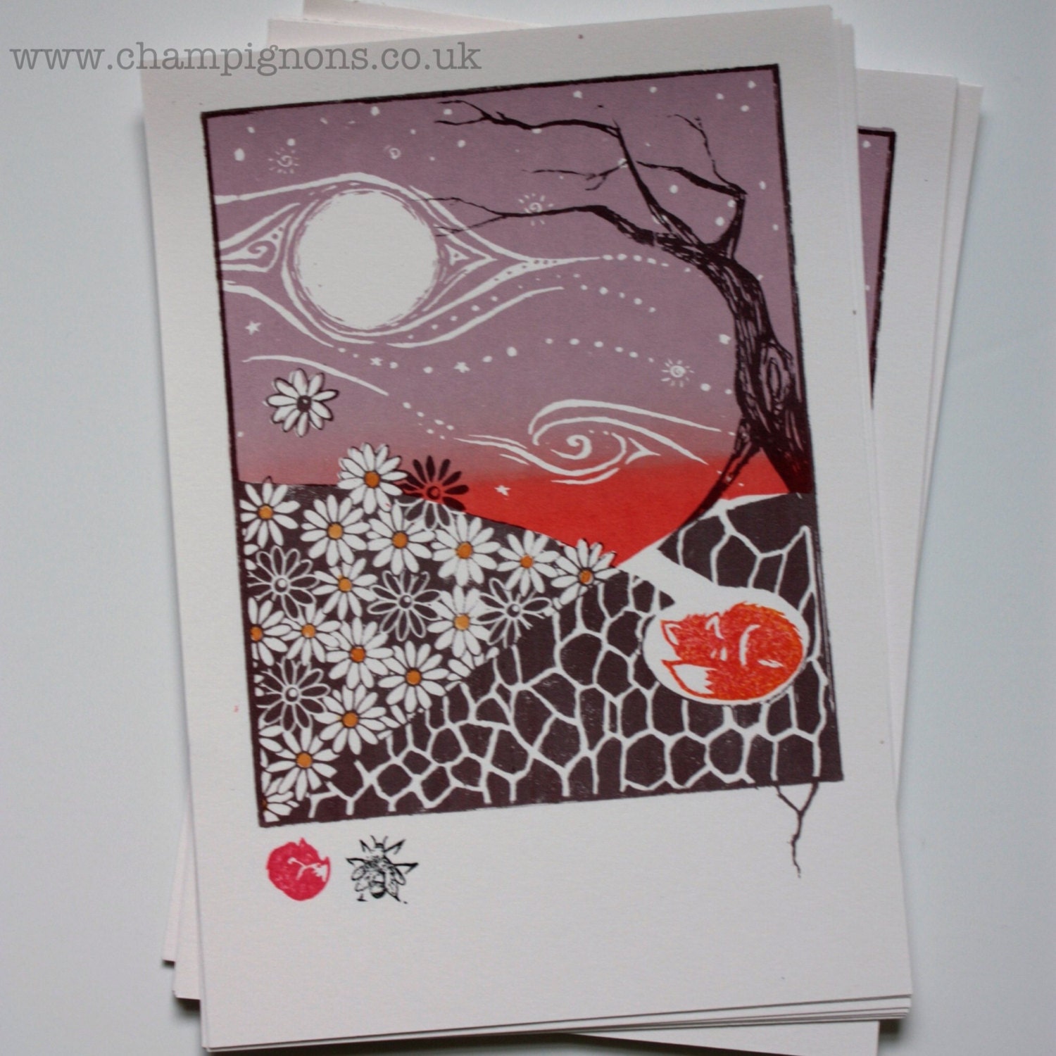 Original art screenprint underground daisy fox