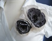 fabric flower brooch - double bloom menswear inspired flower pin in nude with black onyx- KATHERINE