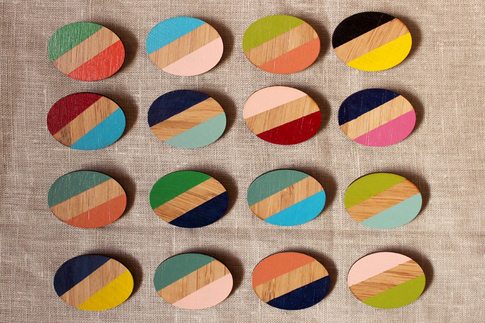 Colour Blocked Bamboo Brooch