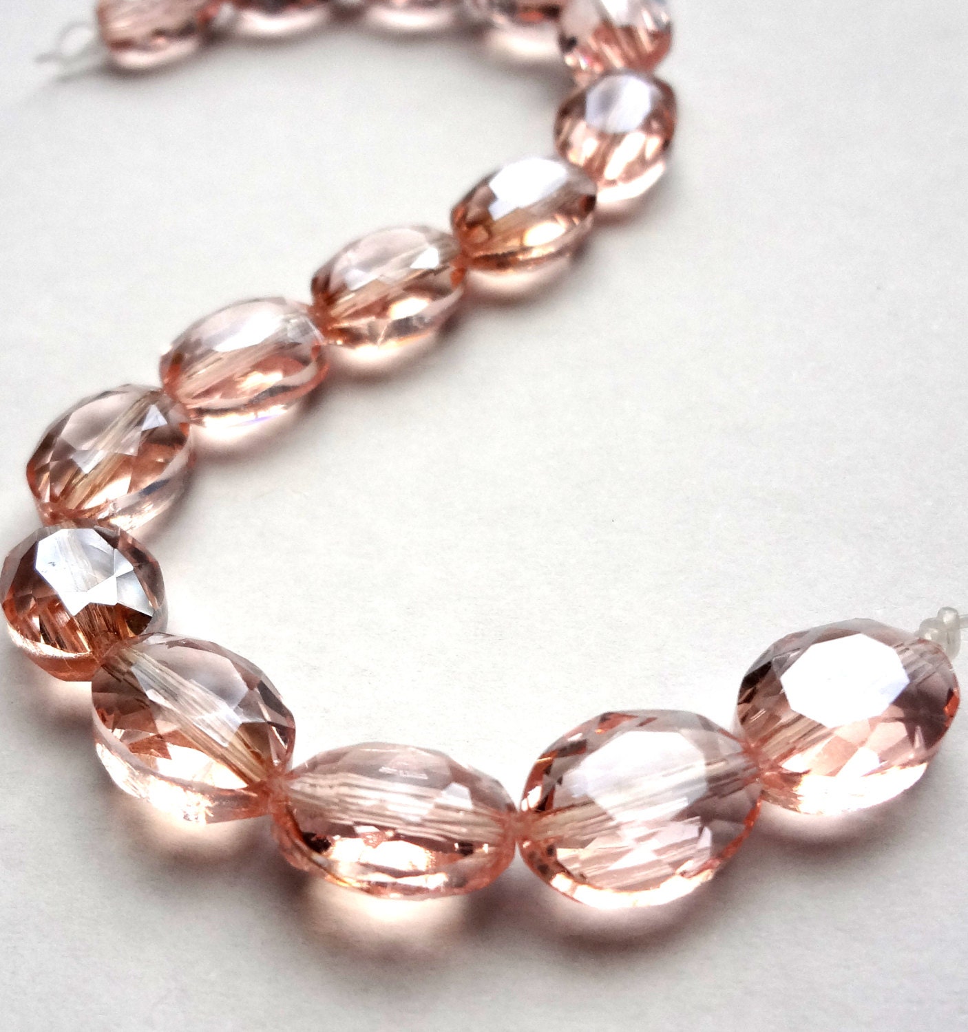 9 x 12mm Faceted Pastel Pink Quartz Puffy Oval Semi Precious Gemstone Beads 7 pcs