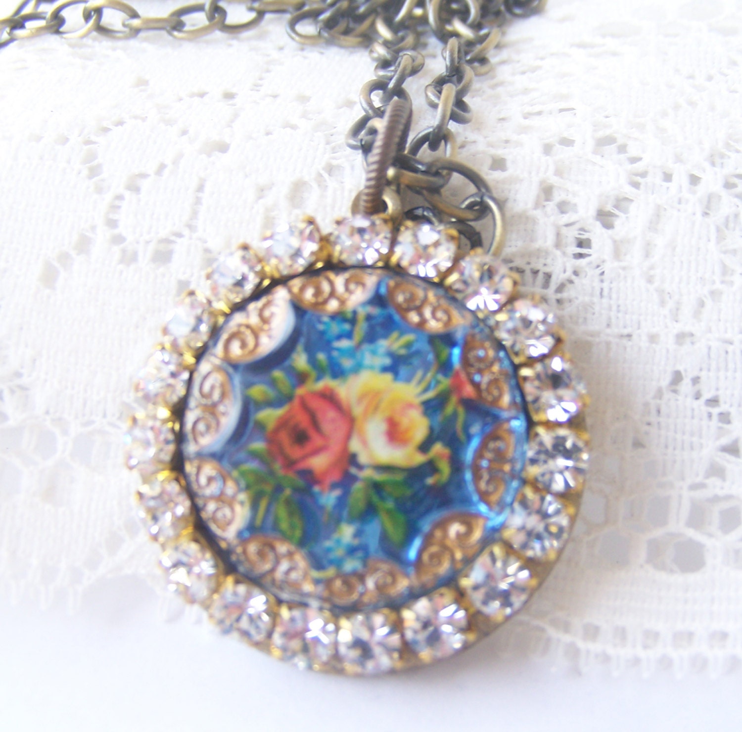 Rose Locket Necklace, Swarovski crystal