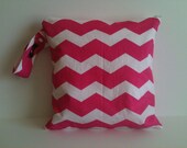Wet Bag-Large Waterproof Wet Bag- 12.5 x 12.5- Snap Handle and Zipper-  Chevron Hot Pink