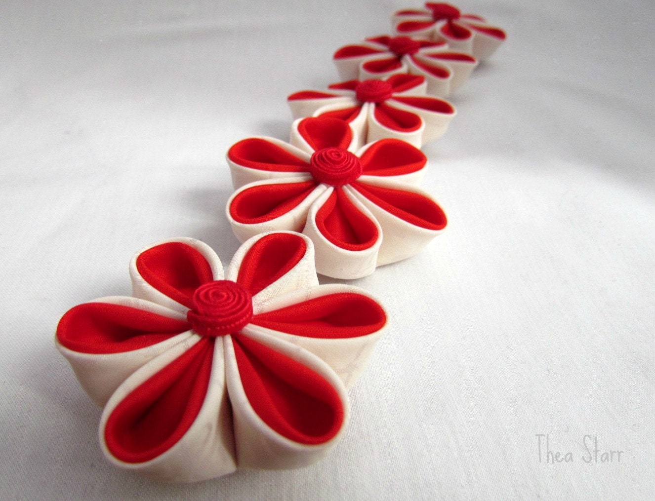 Kanzashi Hair Flower Clip - Red and White Delight