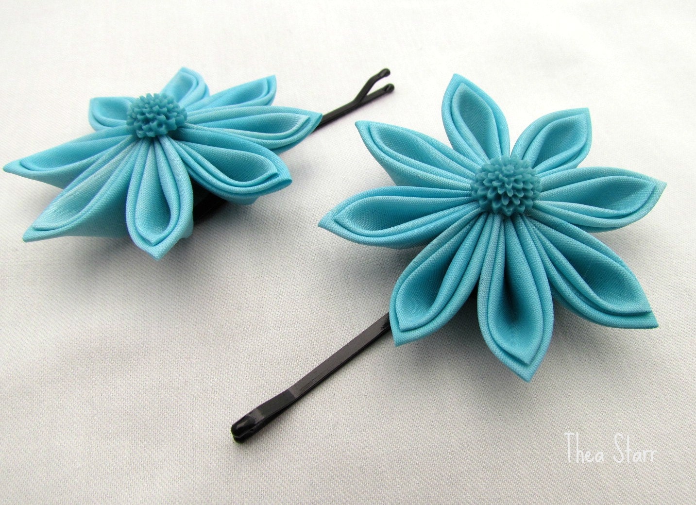 Kanzashi Flower Hair Clips - Something Blue