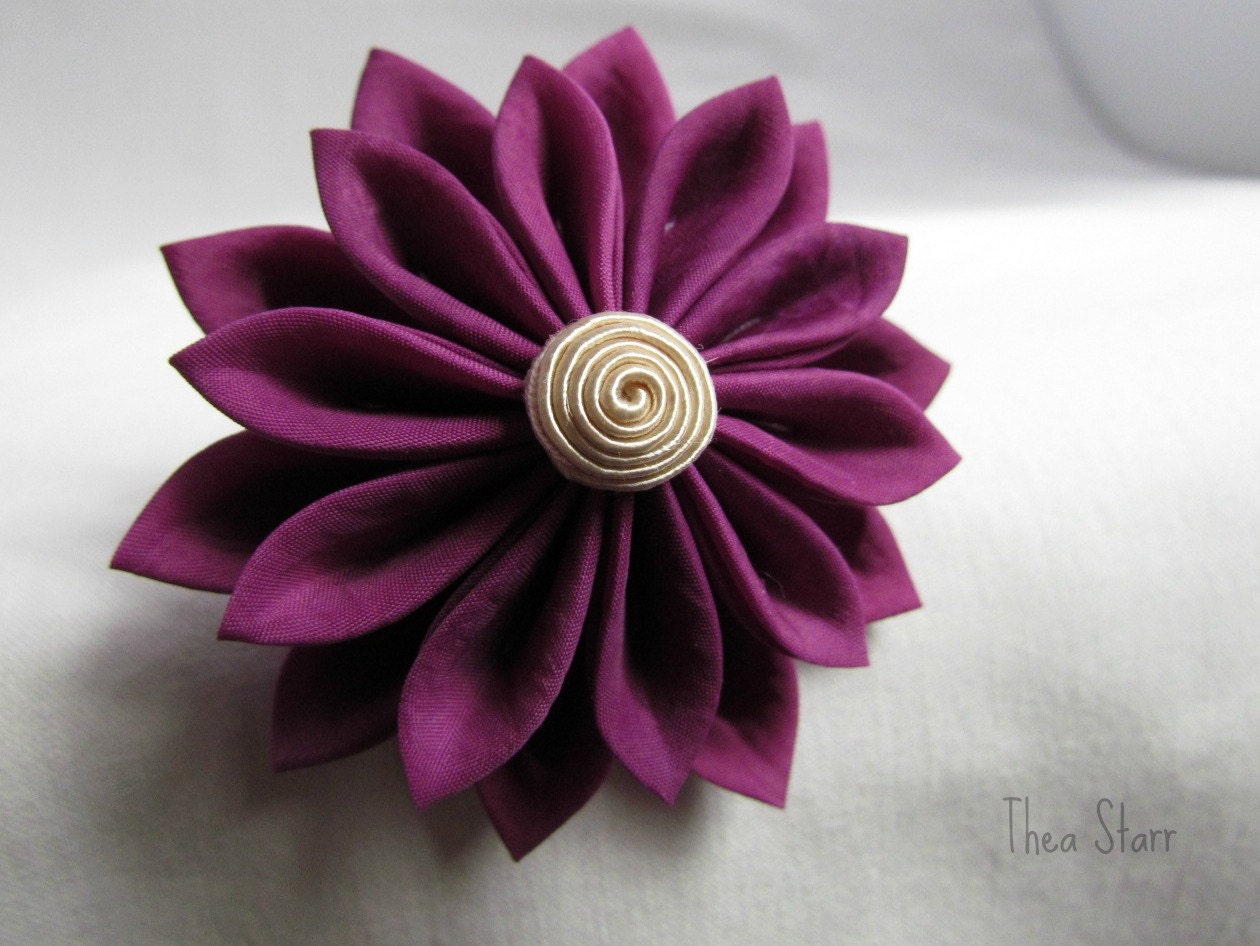 Rich Purple - Kanzashi Fabric Hair Pin Flower