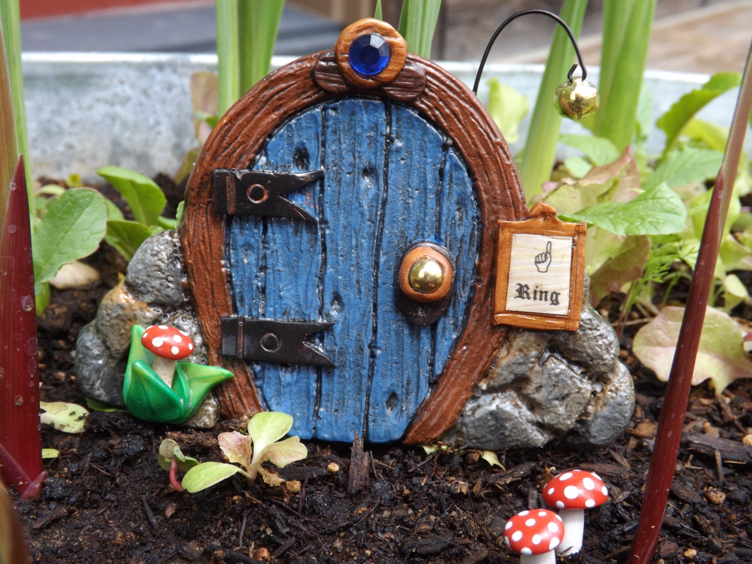 Blue GNOME DOOR -  FAIRY door - miniature gnome house door for your terrarium, planter, or outside patio pot