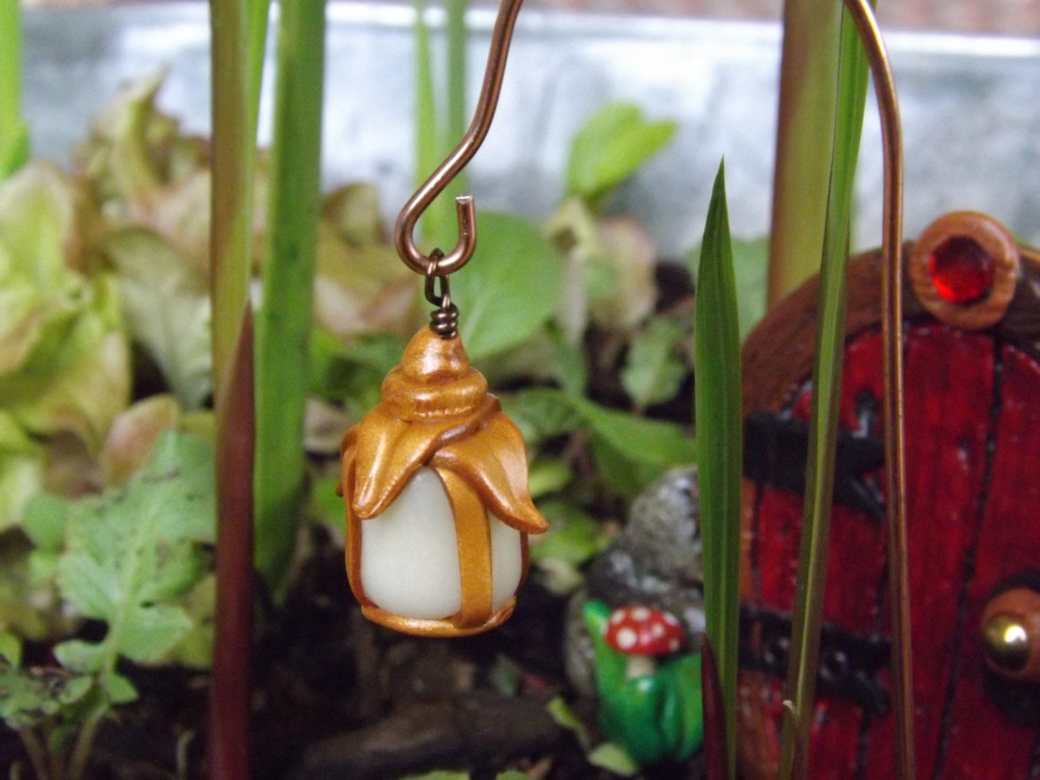 Fairy lamp - fairy garden light - gnome house lamp - GLOW IN the DARK miniature lamp - miniature garden hanging lamp - garden gnome lamp