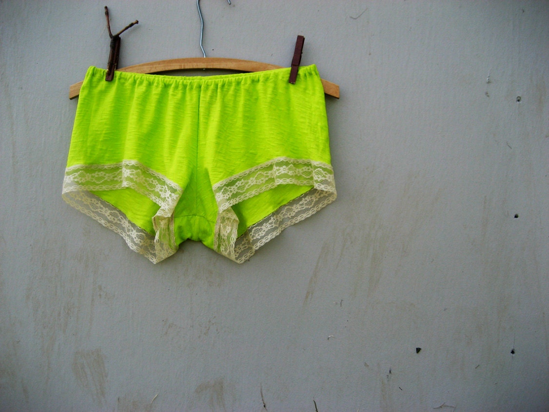 Chartreuse Lime Pear Green Tap Panties French Knickers size Medium Ready to Ship
