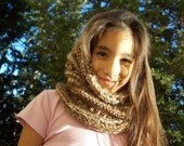 Women scarf cowl hood wool bulky Chocolate Vanilla knitted ecru beige camel hat brown Soft warm yarn neck warmer chunky nature rustic