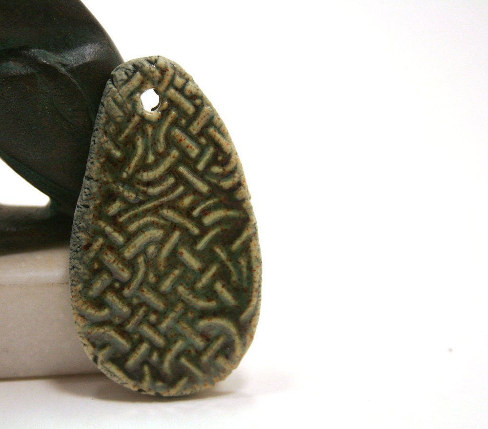 porcelain pendant - green celtic pendant