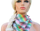 Triangle Scarf or Bandana Headwrap Summer Plaid
