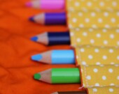 Yellow polka dot colouring pencil roll-up travel set