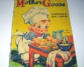Mother Goose Picture Book Vintage 1940s Over Sized Children's Book Illustrated by Ruth E. Newton
