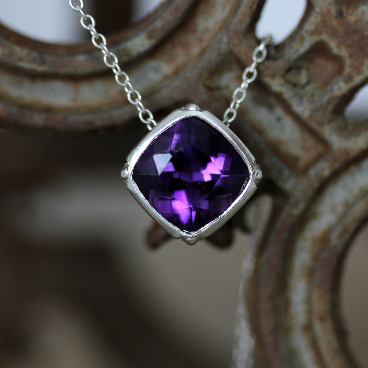 Grape Amethyst and Sterling Silver Slide Necklace