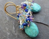 Turquoise earrings amethyst lapis lazuli apatite tanzanite cobalt periwinkle gold mermaid fashion cluster dangle gemstone jewelry -Anacapri-