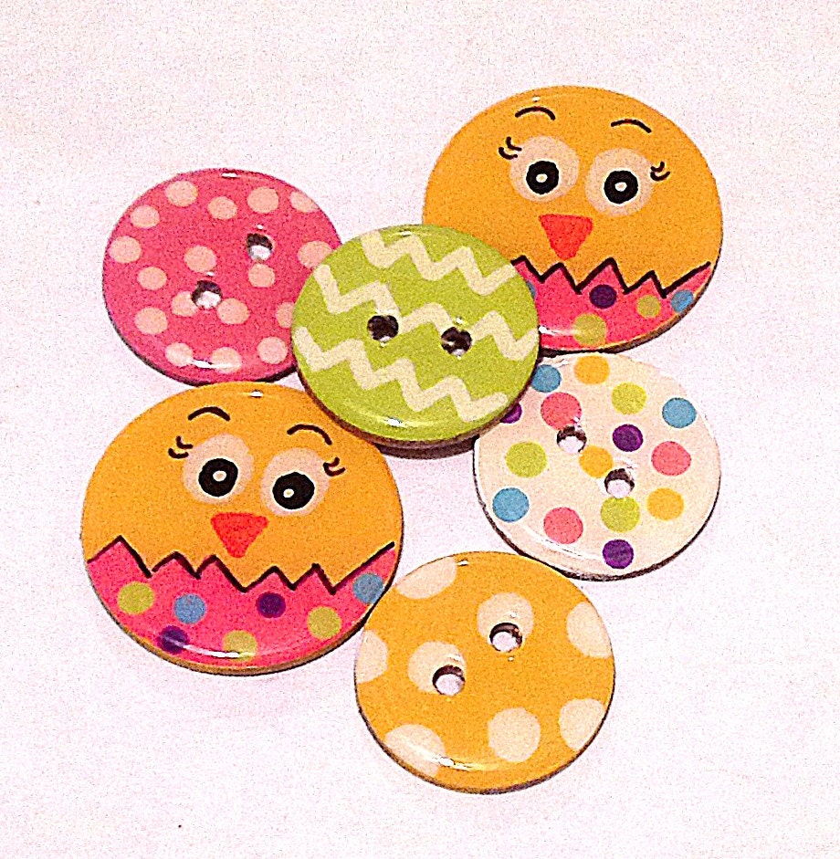 Chipboard Buttons and Embellishments (Set of 6) Easter Chick