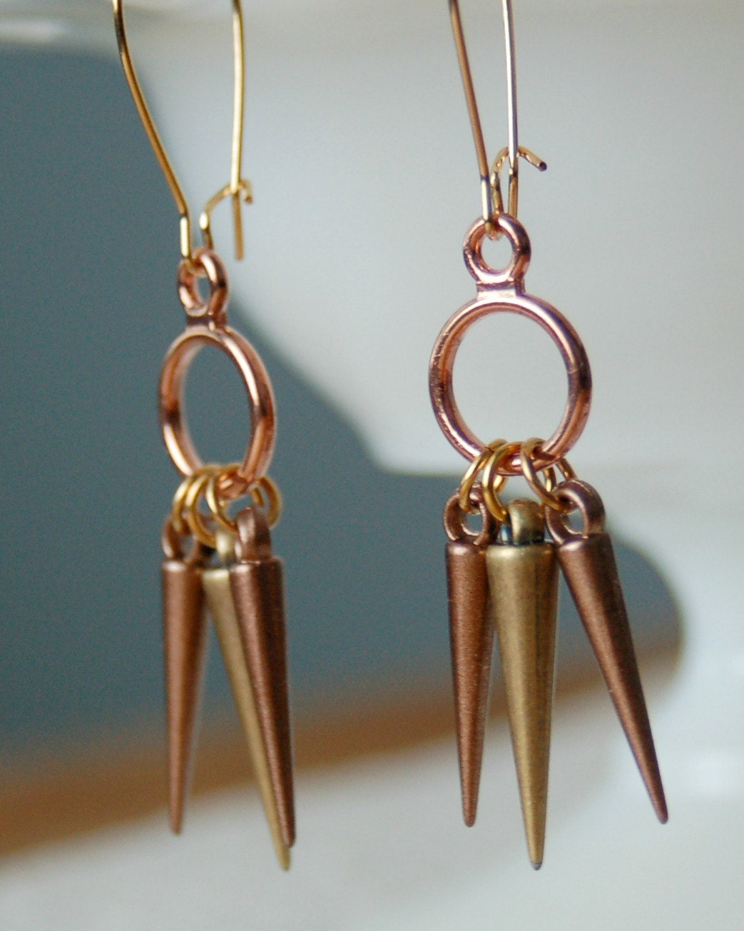 Simple spike earrings - copper and gold color