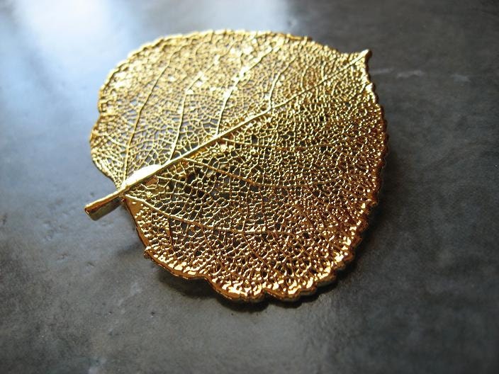 Real Leaf Brooch/Pin and Pendant - 24k Gold - Aspen
