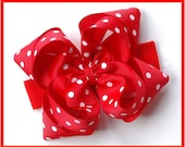 boutique double layered BIG RED DOTS hair bow on a headband