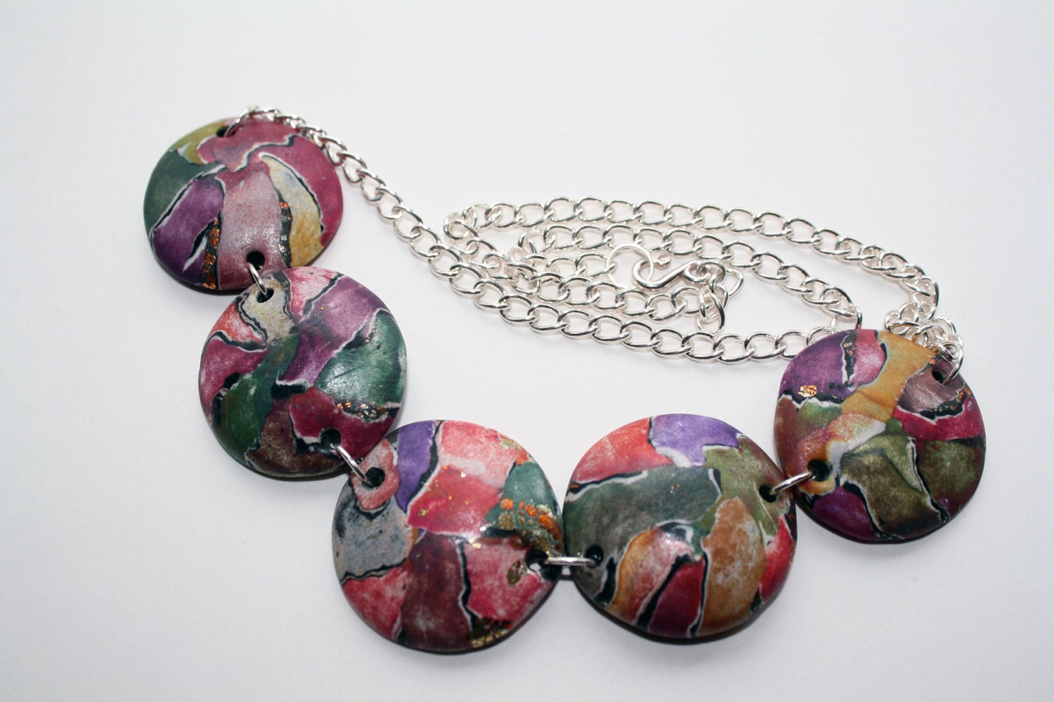 Polymer clay watercolor technique necklace