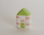 Miniature Brick Ceramic Little Clay House pink white green Multicolor Plaid Checkers