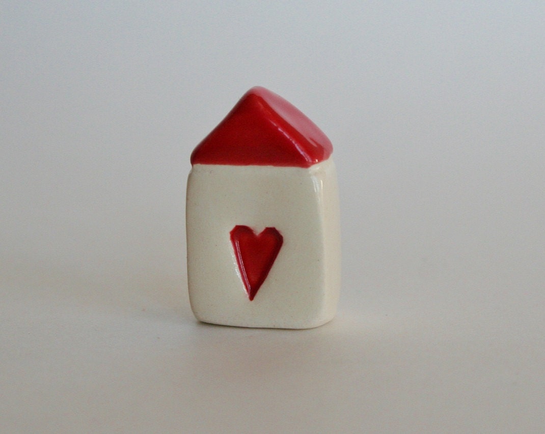 Little Clay House ceramic pottery miniature the little red door  red heart collectible terrarium decor