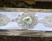 Crystal lace bridal belt -- ready to ship rhinestone bridal sash