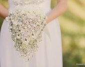 Peacock brooch bouquet -- deposit on white peacock cascading bridal brooch bouquet