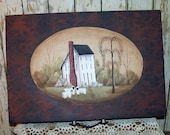 Silverware Storage Box Hand painted Primitive Folk Art Saltbox  OFG Team