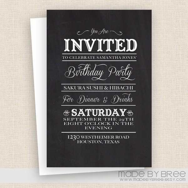 Black and White - Vintage Chalkboard - Birthday Invitation