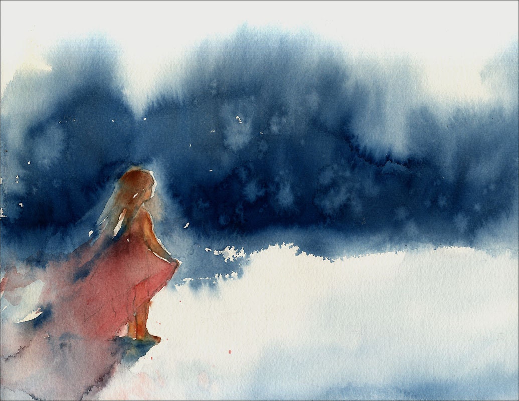 watercolor print figure landscape - expressionism - alisa wilcher