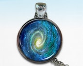 Spiral Galaxy space pendant  for men women , galaxy necklace, galaxy blue jewelry