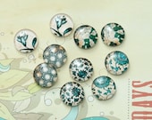 10pcs handmade assorted green flower round clear glass dome cabochons 12mm (12-9813)