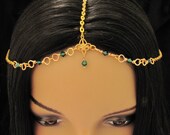 Headpiece Gold Chain Green Crystal and gold chain headdress head piece head chain headchain