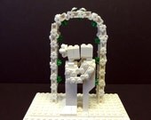Custom Solid White Bride and Groom with Flower Arch