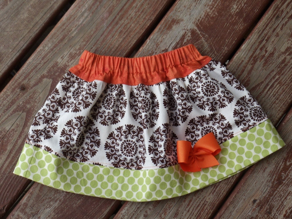Girls "PUMPKIN PATCH"  collection custom  fall  skirt made to order in  sizes 4 - 5 - 6 - 7 - 8