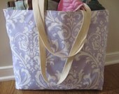 Tote bag, Large Beach Tote, Damask, Fleur de lis Beach Bag, tote bag  Lavender, READY TO SHIP
