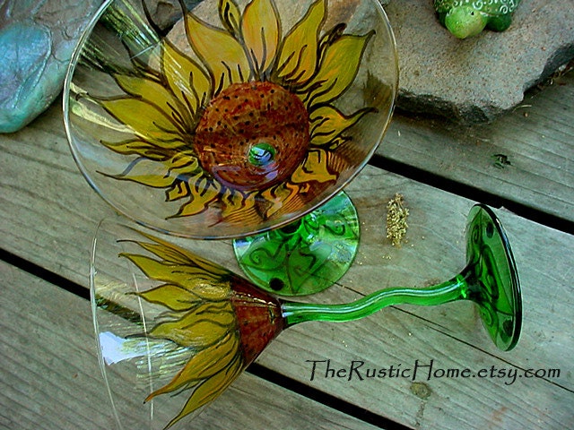 2 Sunflower martini glasses set sunflowers garden mothers day