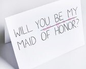 Will You Be My Maid of Honor Card. Pink, White, Black. Blank Folded Card.