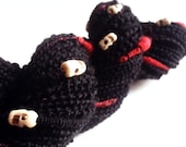 Handspun Art Yarn - KALI - Black Mythology Art Yarn with Skull Beads and Red Coils. Luxurious Alpaca, Merino Wool, BFL. 155 yards, 3.17 oz